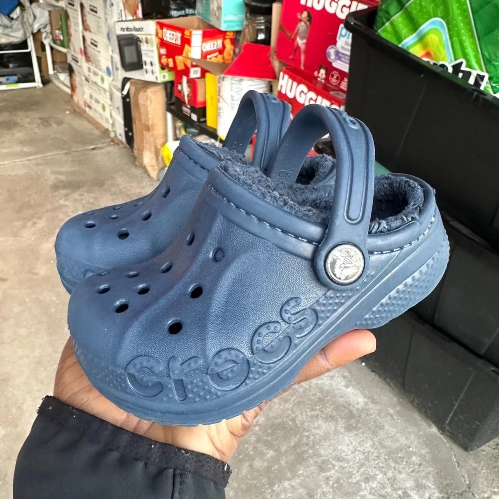 Crocs Kids Baya Lined Fuzzy Clogs Toddler‎ Boy Size 8 Blue Sandals